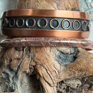Vintage copper cuff bracelets. Solid copper ‘Bell’ and artisan Navaho.